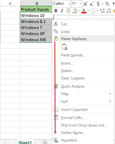 pudotusluettelo Microsoft Excel 2013