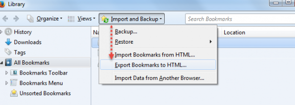 Export and Import Bookmark Firefox2