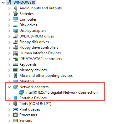 Device manager Windows 10 - LAN